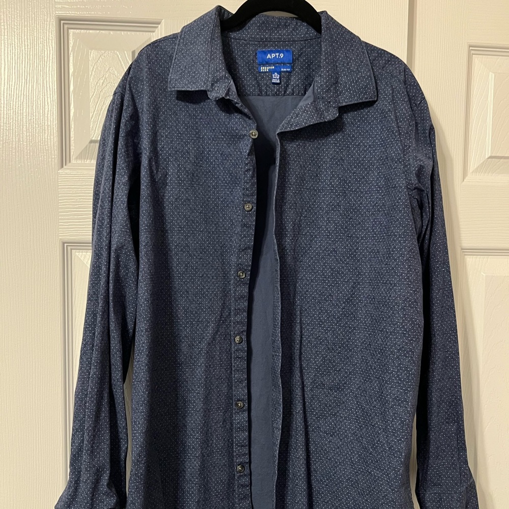 Apt 9. Polka Dot Blue/Denim Dress Shirt